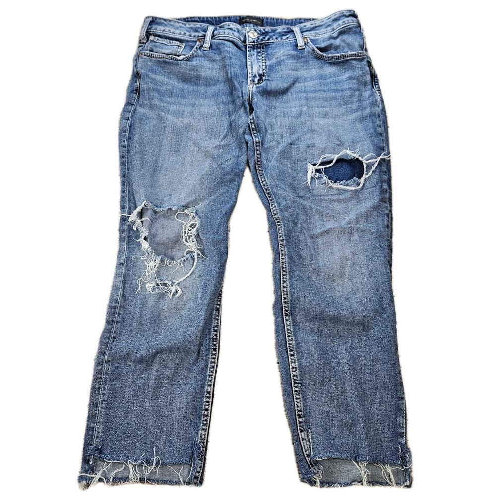 Silver Jeans Boyfriend Jeans Womens 33x29 Blue Distressed Denim W33 L29